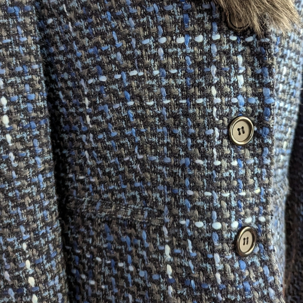 Nine West Tweed Blazer Style Jacket With Fur Collar Size 12 - Picture 5 of 14